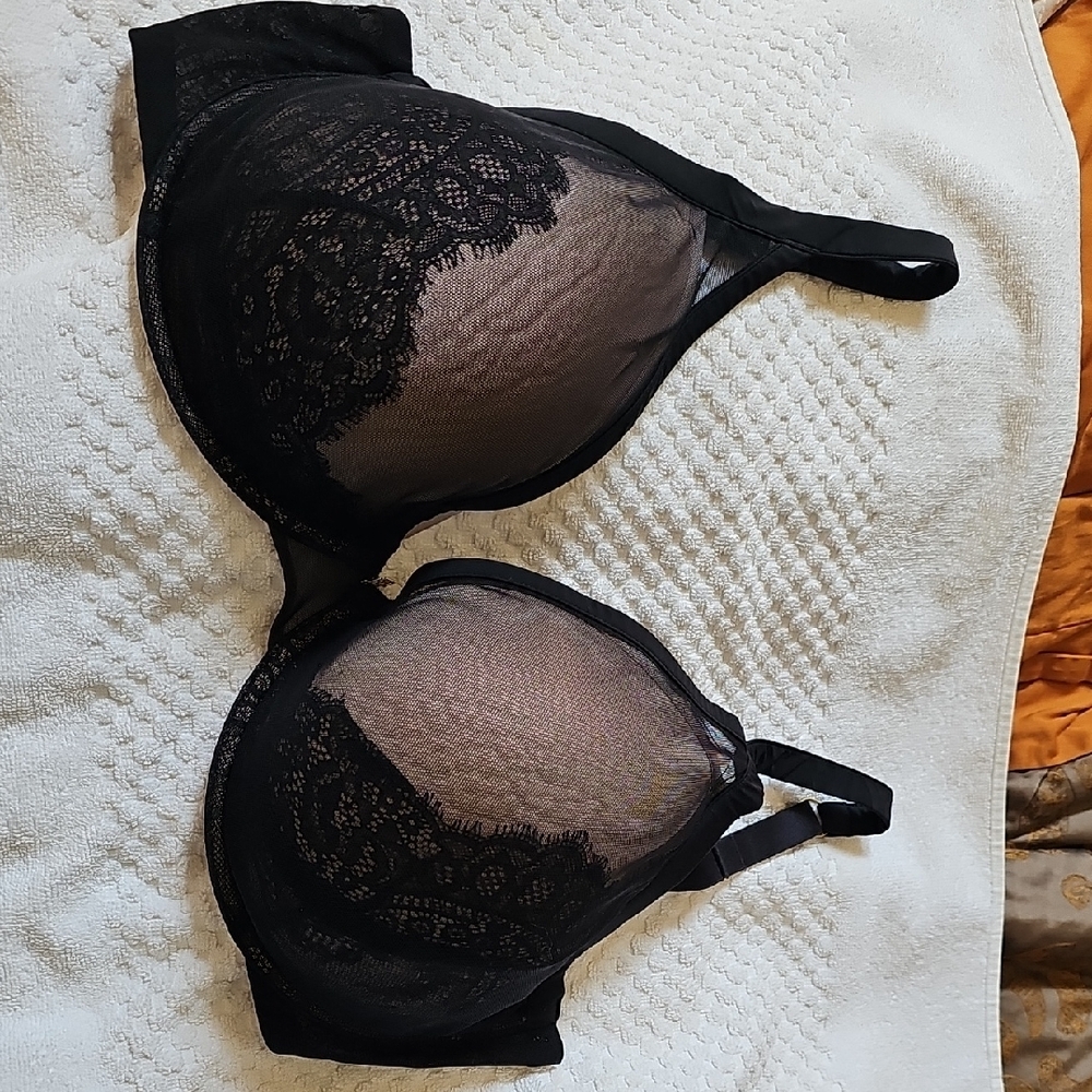 Black Lace Underwire Bra with Sheer Floral Design